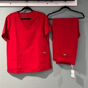Womens Red FIGS scrub set